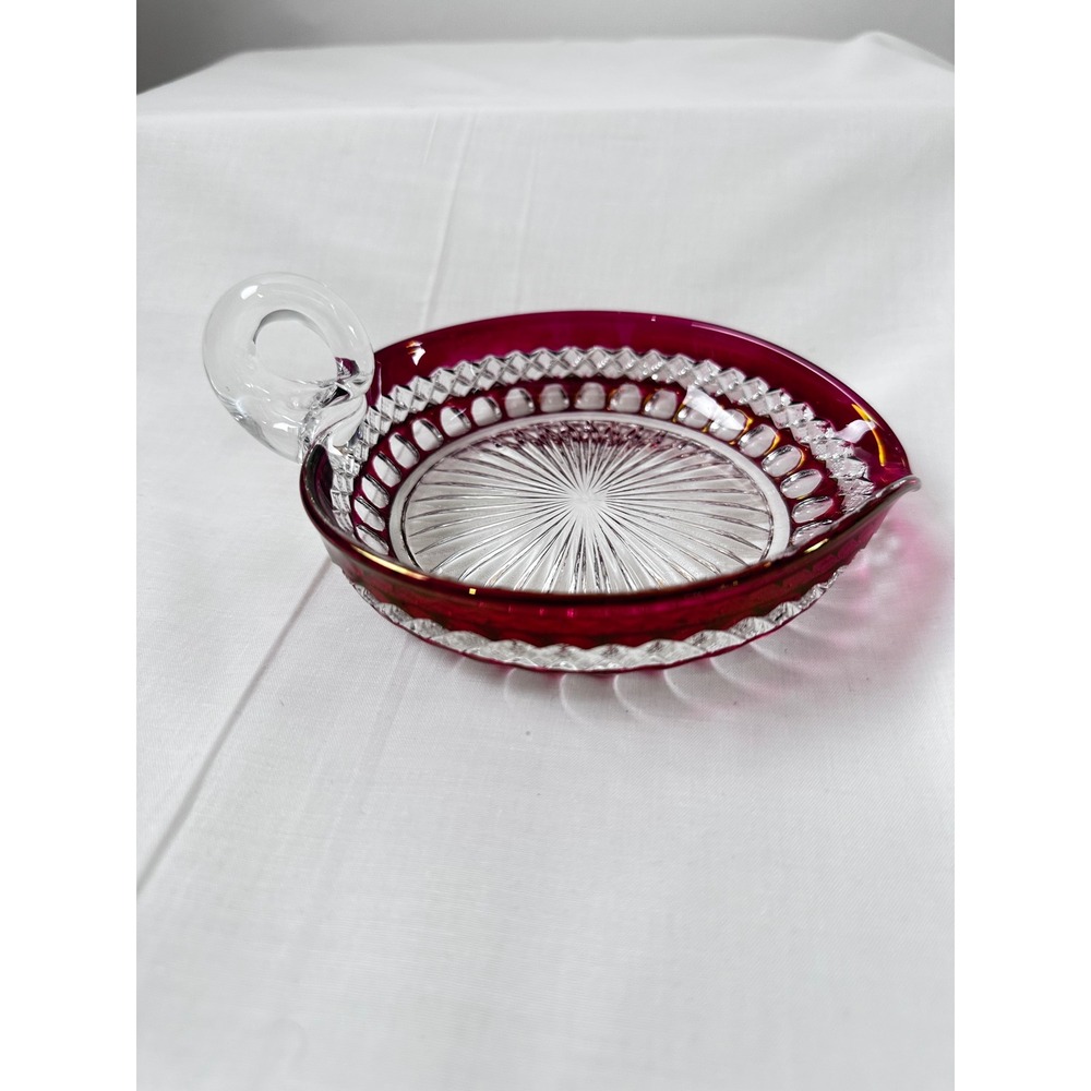 Westmoreland Ruby Red Waterford‎ 5" Heart Shaped Bonbon Nappy Glass Dish Handle - Picture 13 of 14